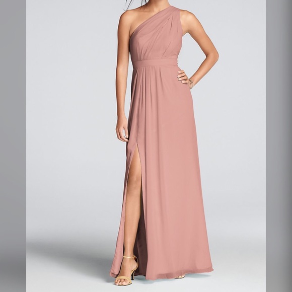 David's Bridal Dresses & Skirts - Long One-Shoulder Crinkle Chiffon Dress